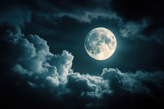 Full moon night sky cloudscape, nocturnal backdrop