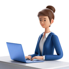 Professional Woman Working on Laptop in Modern Office Setting, isolated on transparent background