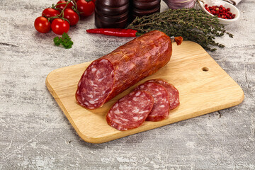 Italian pork Salchichon sausage with slices
