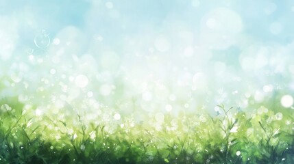 Obraz premium spring meadow green grass bright sunlight bokeh background natur