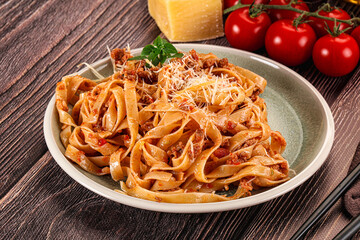 Italian pasta bolognese with beef minced meat