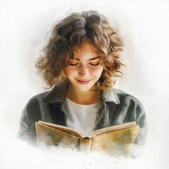 Woman Reading clipart. Watercolor illustration. Detailed Artistic Graphic illustration 