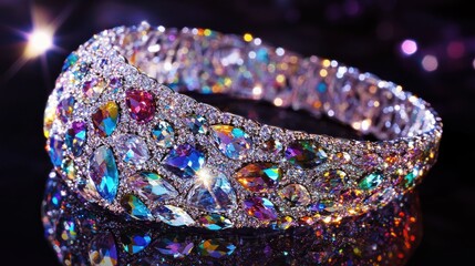 Fototapeta premium Elaborate cuff bracelet with numerous colorful precious stones sparkling brightly