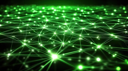 Fototapeta premium Glowing green nodes connected by bright lines in dark space