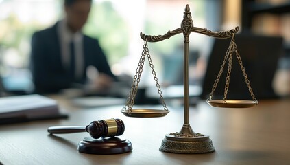 Scales of Justice: Symbol of Legal Fairness and Impartiality in Courtrooms, Representing Balance and Equality.