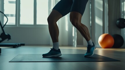 Fototapeta premium Knee exercises in a serene fitness room. Featuring strength and recovery