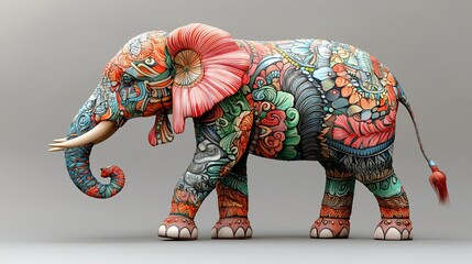 Obraz premium Ornate colorful elephant, side view, walking.