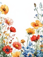 meadow flowers on the edge of the frame for booklets and frames.