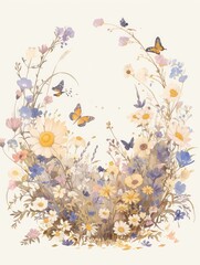 meadow flowers on the edge of the frame for booklets and frames.