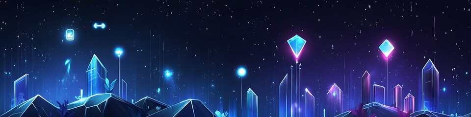 Futuristic Crystal Cityscape Glowing Underneath A Starry Night Sky