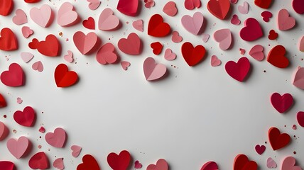 White Background with Floating Pink and Red Hearts for Valentine's Theme