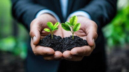 Growing Business, Sustainable Future, Hands Holding Young Plants
