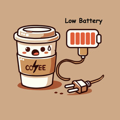 A cute and funny cartoon illustration of a coffee cup 