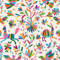 Otom&iacute; Style Pattern. Colorful Mexican Traditional Textile Embroidery