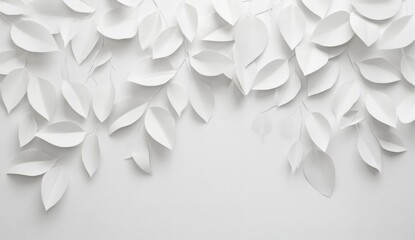 White paper leaves arranged on grey background for design