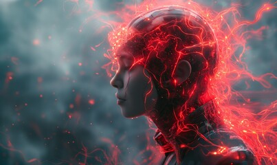 Fototapeta premium Electric essence flows through futuristic figure. Generative AI