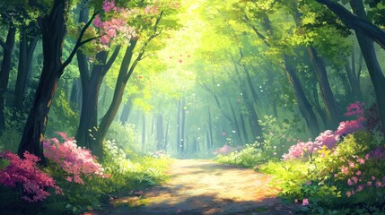 Fototapeta premium Beautiful forest path with sunlight shining through the trees