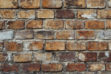 Obraz premium Vintage Weathered Brick Wall Texture – Rustic Aged Surface with Warm Tones, Perfect for Industrial and Urban Designs, Retro and Contemporary Interior Themes, Architectural Backgrounds
