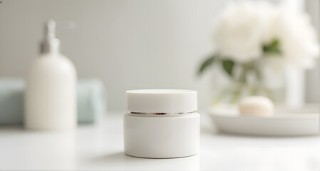 White Cosmetic Cream Jar on Bathroom Counter