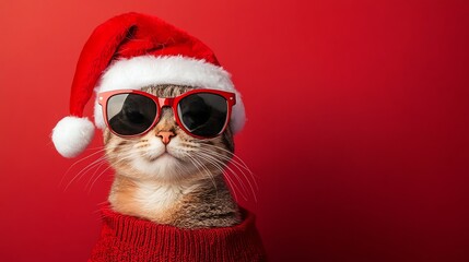 A festive Merry Christmas card featuring a cool puppy and Cat dressed as Santa with sunglasses. Playful, joyful, and perfect for holiday celebrations!