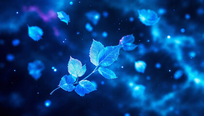 Hojas azules sobre un fondo azul