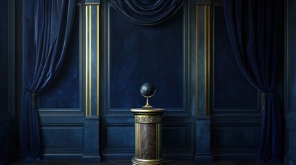 Fototapeta premium A globe is displayed on an ornate pedestal in interior