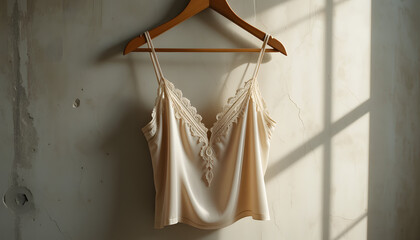 High-End Satin Lingerie with Lace – Minimalist Boudoir Aesthetic, Silk Camisole for Luxury Fashion Editorial
