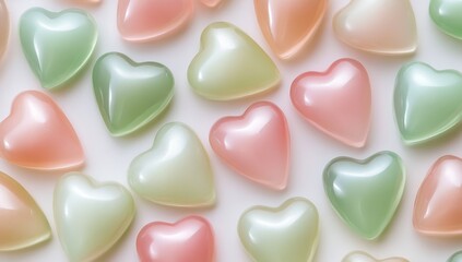 Fototapeta premium Pastel hearts scattered on white background, romantic design, Valentine's Day