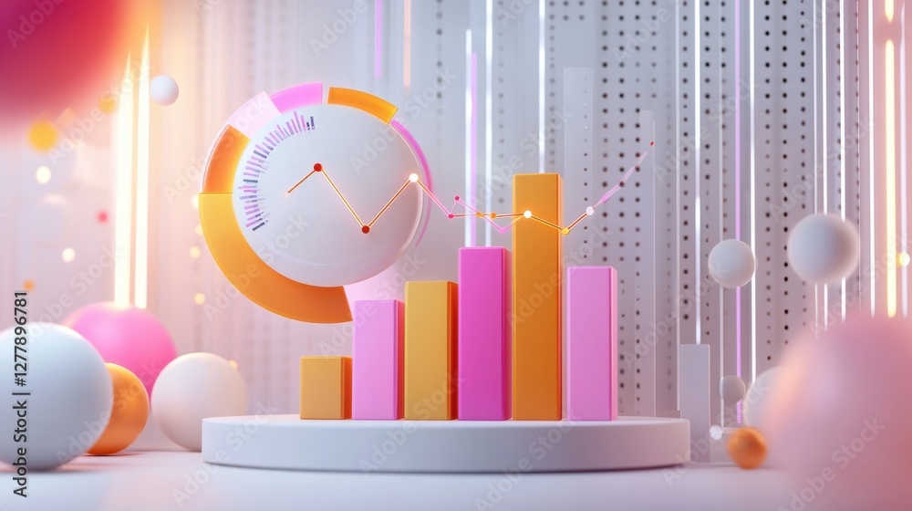 Poster colorful data visualization infographic with charts and graphs for business performance and analytic
