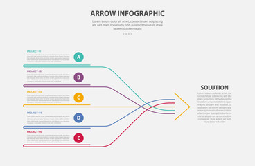 arrow base infographic outline style with 5 point template with long line twisted for arrow shape for slide presentation
