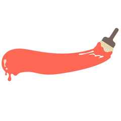 赤いペンキを塗り広げる平筆