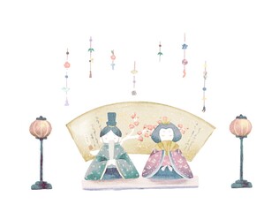 水彩風の雛人形のイラスト