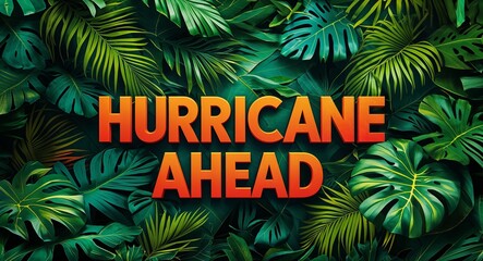 hurricane ahead lettering on jungle leaves background