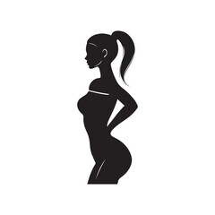 vector silhouettes of dancing beautiful girls in black dresses