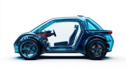New energy vehicle, chassis, transparent, highlighting accessories, on light background
