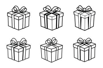set of vector gift boxes line art silhouette Illustration