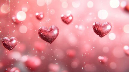 Obraz premium Festive Red Glitter Hearts Romantic Valentine's Day Background