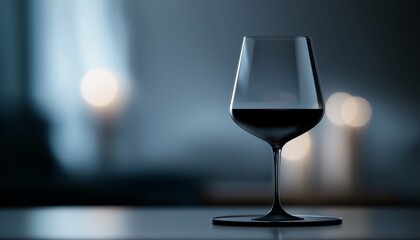 An elegant wine glass silhouette, with soft bokeh lights in the background, capturing the essence of a refined evening.