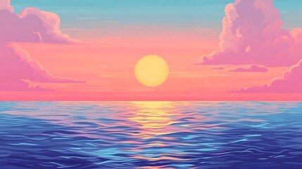 Fototapeta premium Serene Ocean Sunset Pastel Sky Cloudscape