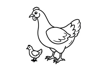 line art chicken silhouette with vector Drawing Illustration