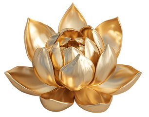 8K Gold Lotus Flower Sculpture – Realistic & Isolated on Transparent Background