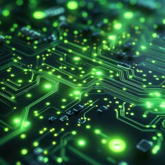 Glowing Green Circuit Board: High-Tech Abstract Background