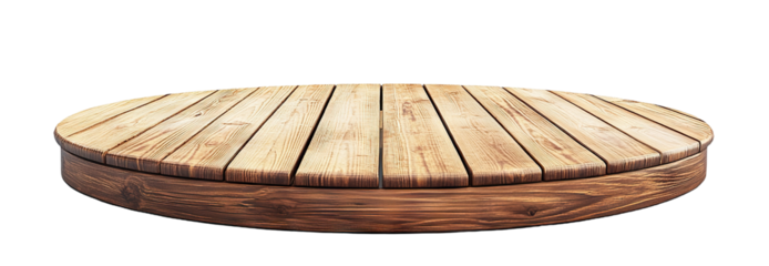 Round wooden platform, isolated on transparent cutout background
