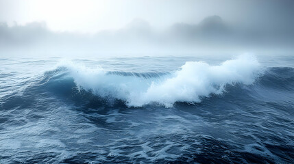 Blue Ocean Wave Crashing Under a Cloudy Sky Nature Sea Scape Horizon