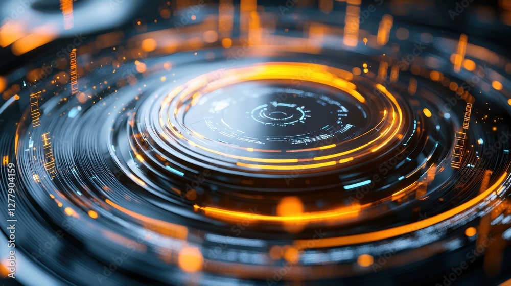 Poster mesmerizing futuristic digital visualization with radiant lights and dynamic patterns
