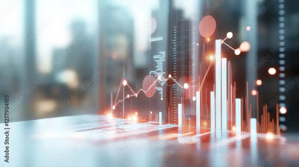 Poster dynamic financial data visualization with illuminating charts and graphs