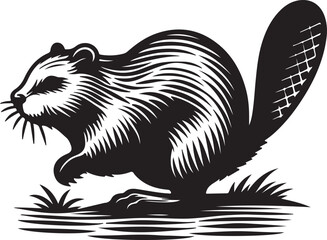 A simple Beaver silhouettes vector style with white background.