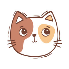Hand drawn vector illustration cat face portrait. Illustration for icon, logo design, print, greeting card, sticker. Isolated cats face isolated on white background