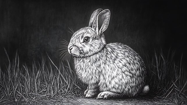 Monochromatic Rabbit in the Grass: A Masterpiece of  Scratchboard Art