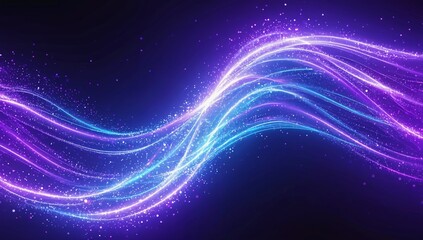 Abstraction in neon shades. Bright luminous modern tech gradient waves on dark black and blue background. Abstract illustration with smooth shiny purple, blue and white lines